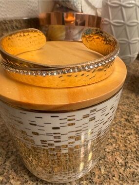 Paparazzi bling Gold Hammered Cuff Bracelet with Rhinestone Accent